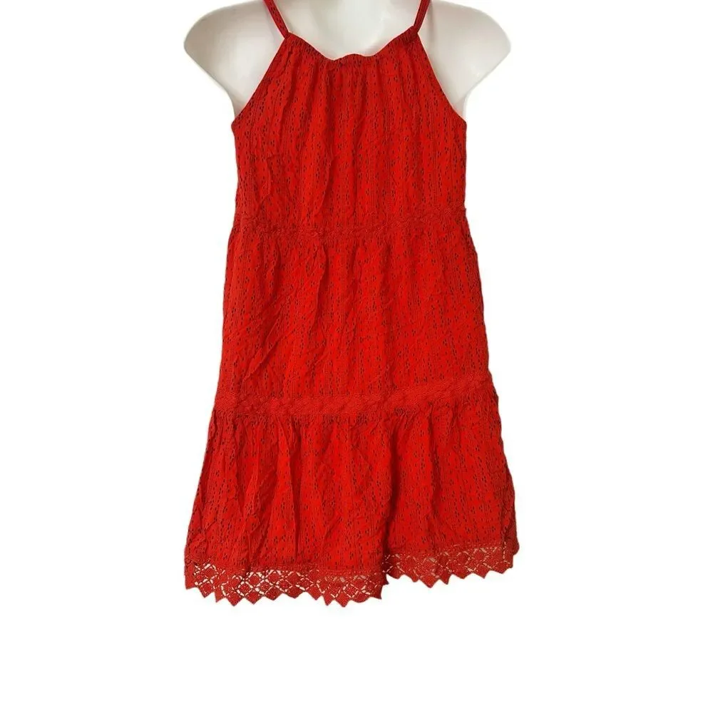 Old Navy Girls bright orange with dots and eyelet spaghetti strap dress 10-12